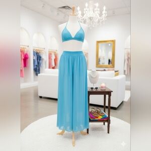 Turquoise Flowing Swim Cover-Up Skirt / Pants (Elastic Waist) XL